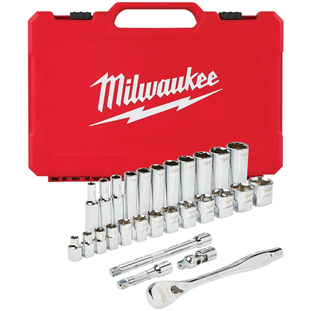 Long-Lasting Milwaukee Standard 3 8 In. Drive 6-Point Ratchet Socket Set 28-Piece Casual
