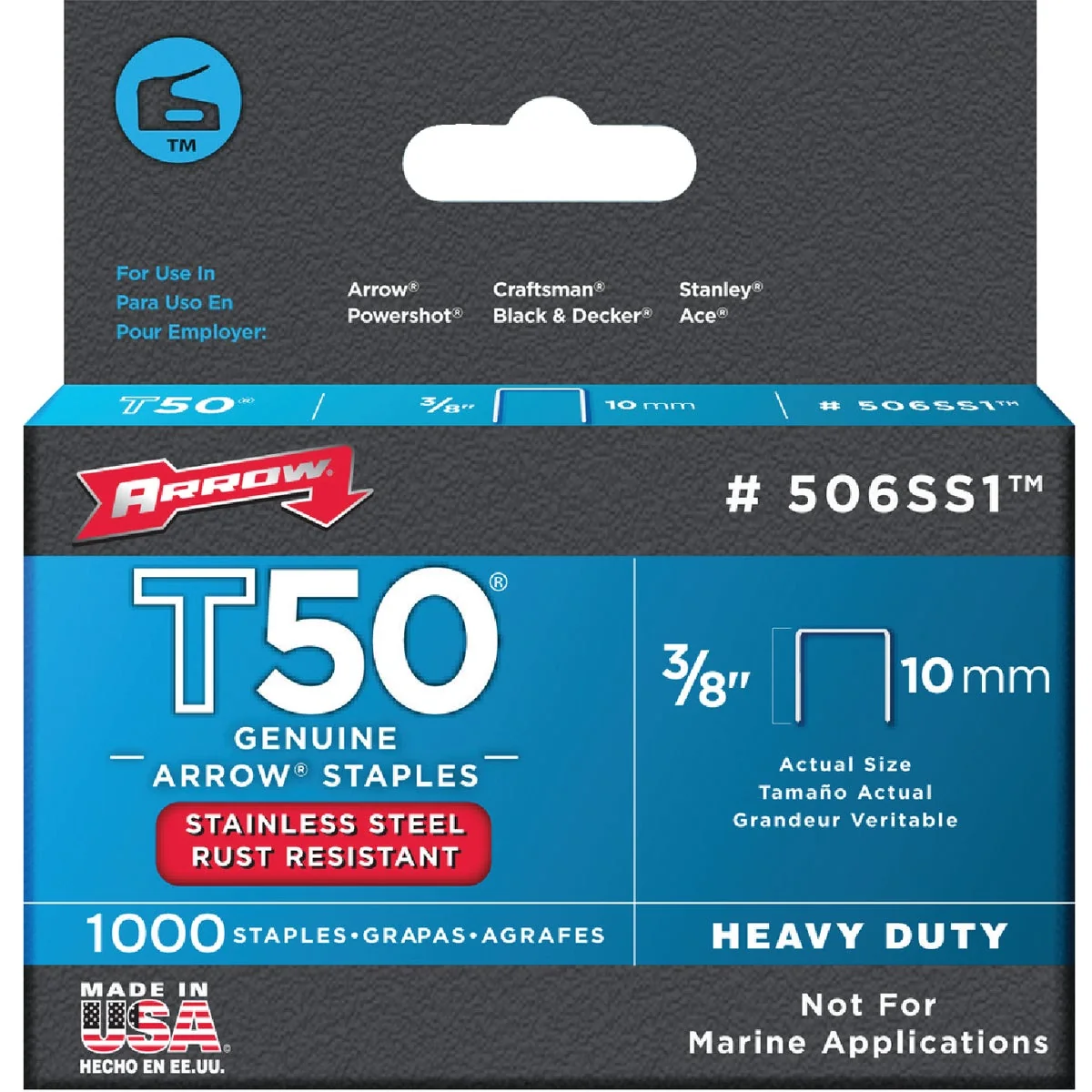 Top-Quality Arrow T50 Heavy-Duty Stainless Steel Staple 3 8 In. 1000-Pack First-Class