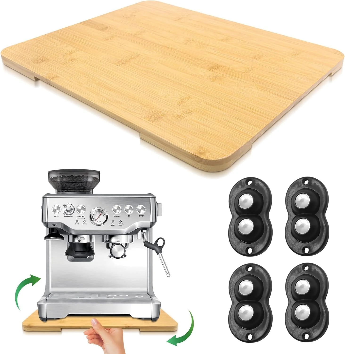 Premium Appliance Slider 360° Rolling Tray for Coffee Maker Bamboo Coffee Pot Slider Tray for Countertop Rotation Sliding Tray with Wheels Appliances Mat Easily from Under The Cabinet Natural 15.7 ×13 Classic