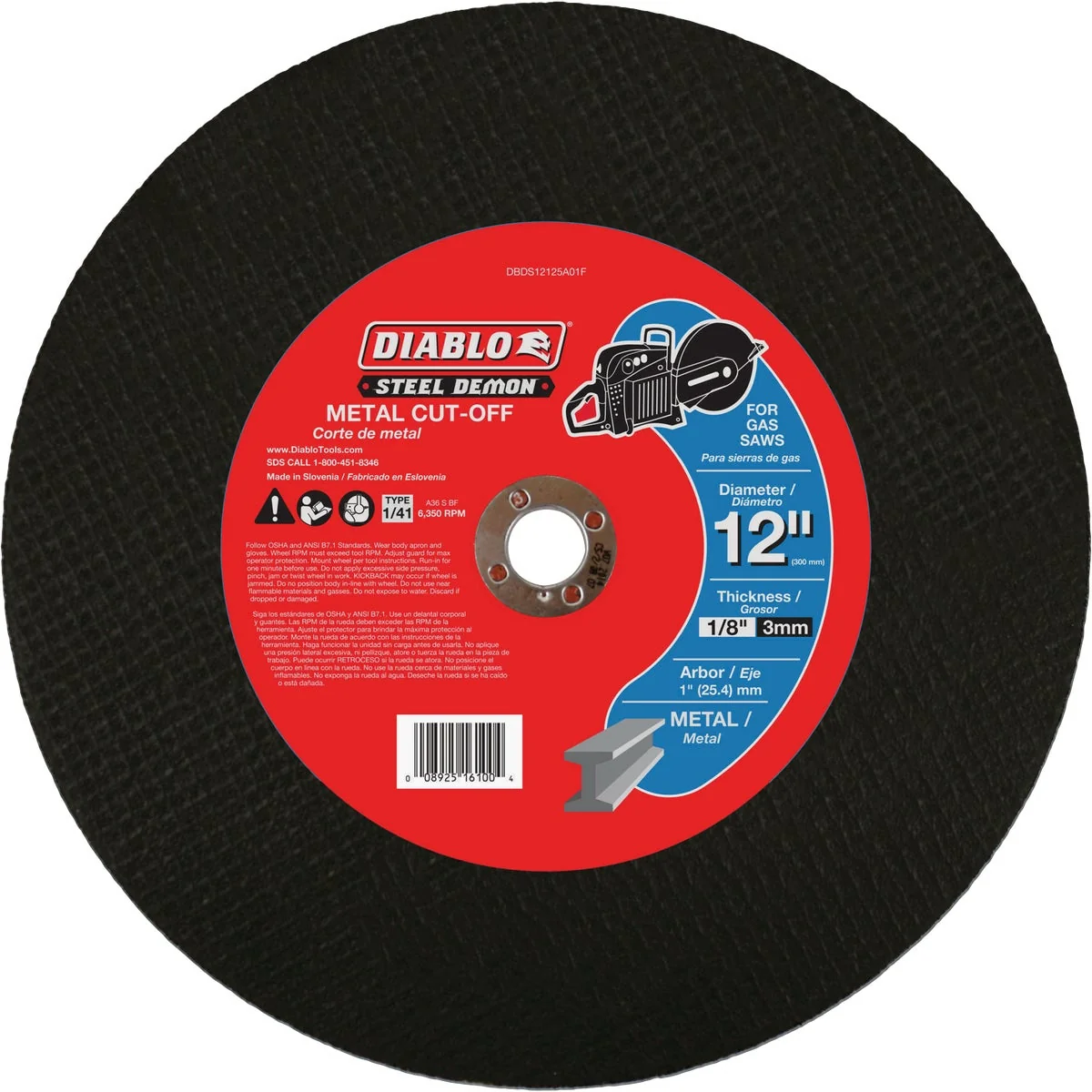 Eco-Friendly Diablo Steel Demon 12 In. x 1 In. Metal High Speed Cut Off Disc Dependable
