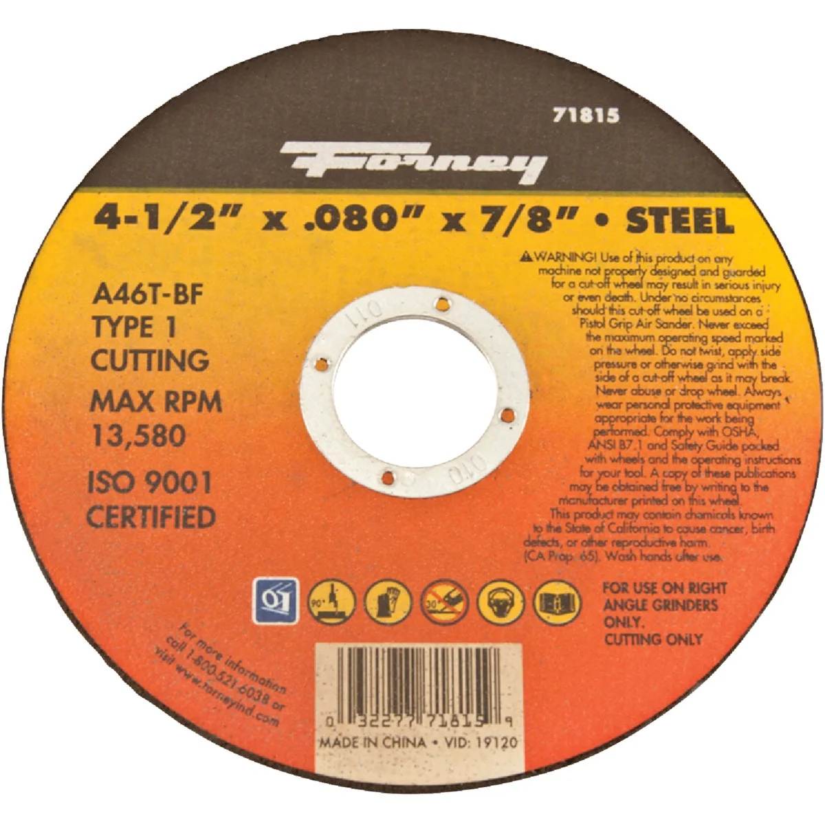 Versatile Forney Type 1 4-1 2 In. x .080 In. x 7 8 In. Steel Cut-Off Wheel Minimalist