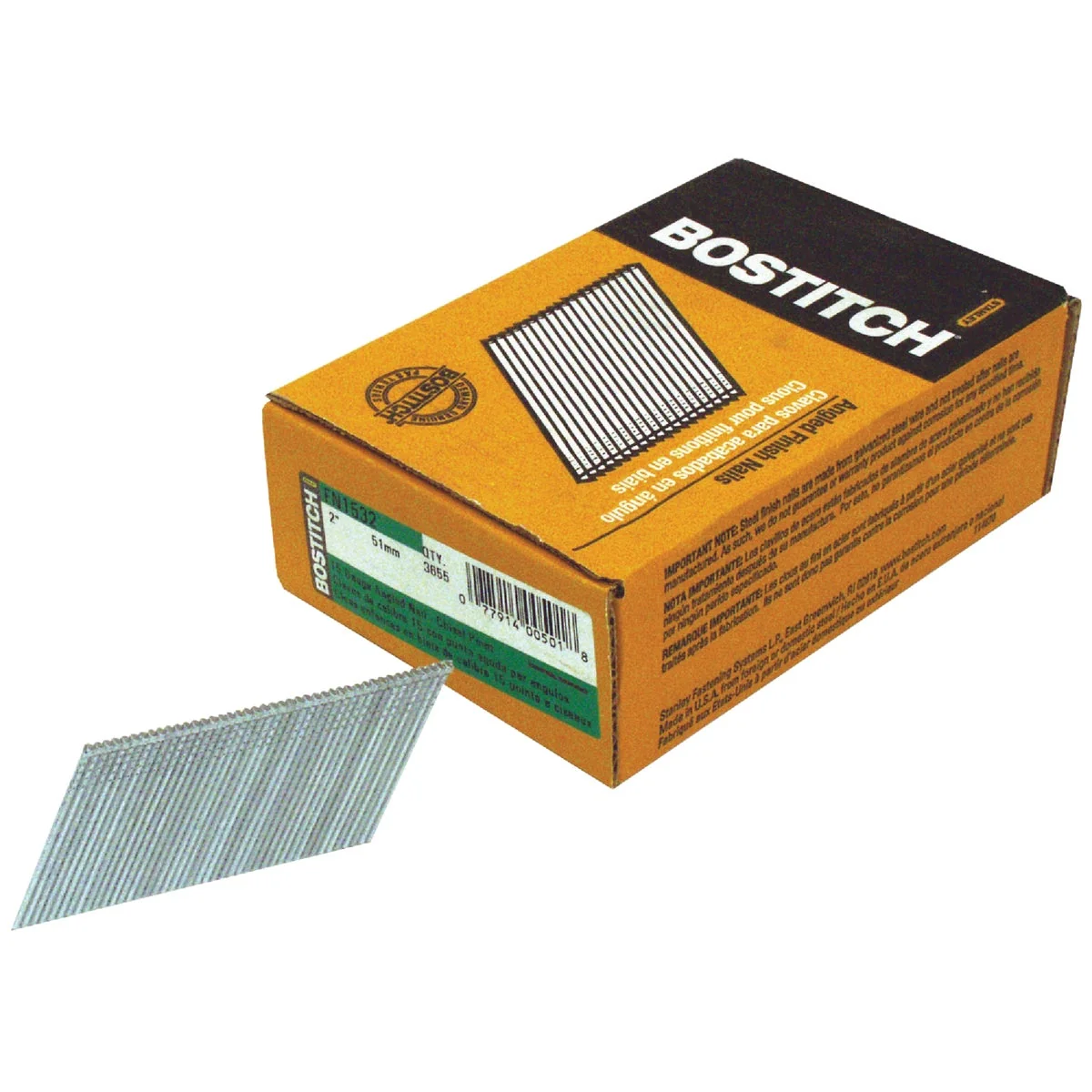 Fine Bostitch 15-Gauge Coated 25 Degree FN-Style Angled Finish Nail 2 In. 3655 Ct. Premium
