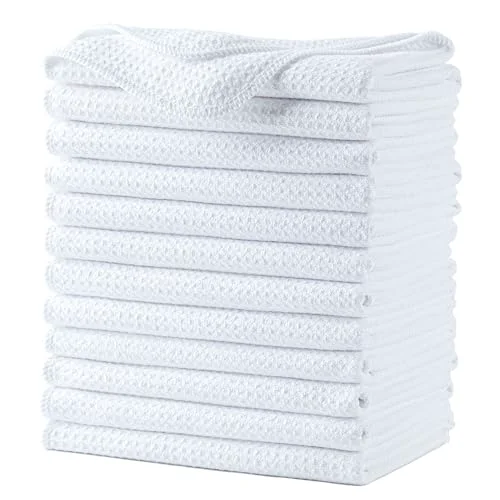 Organic 340 GSM Microfiber Waffle Kitchen Dish Tea Towel 12 Count Detailed