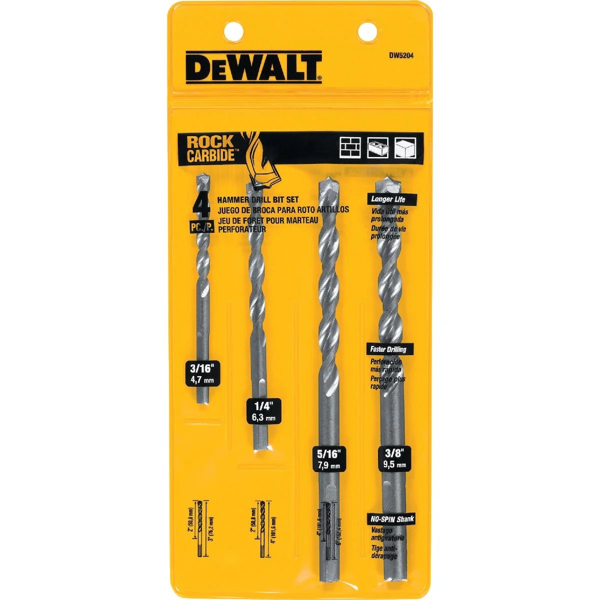 World-Class DeWalt Masonry Drill Bit Set 4-Pieces Original Design