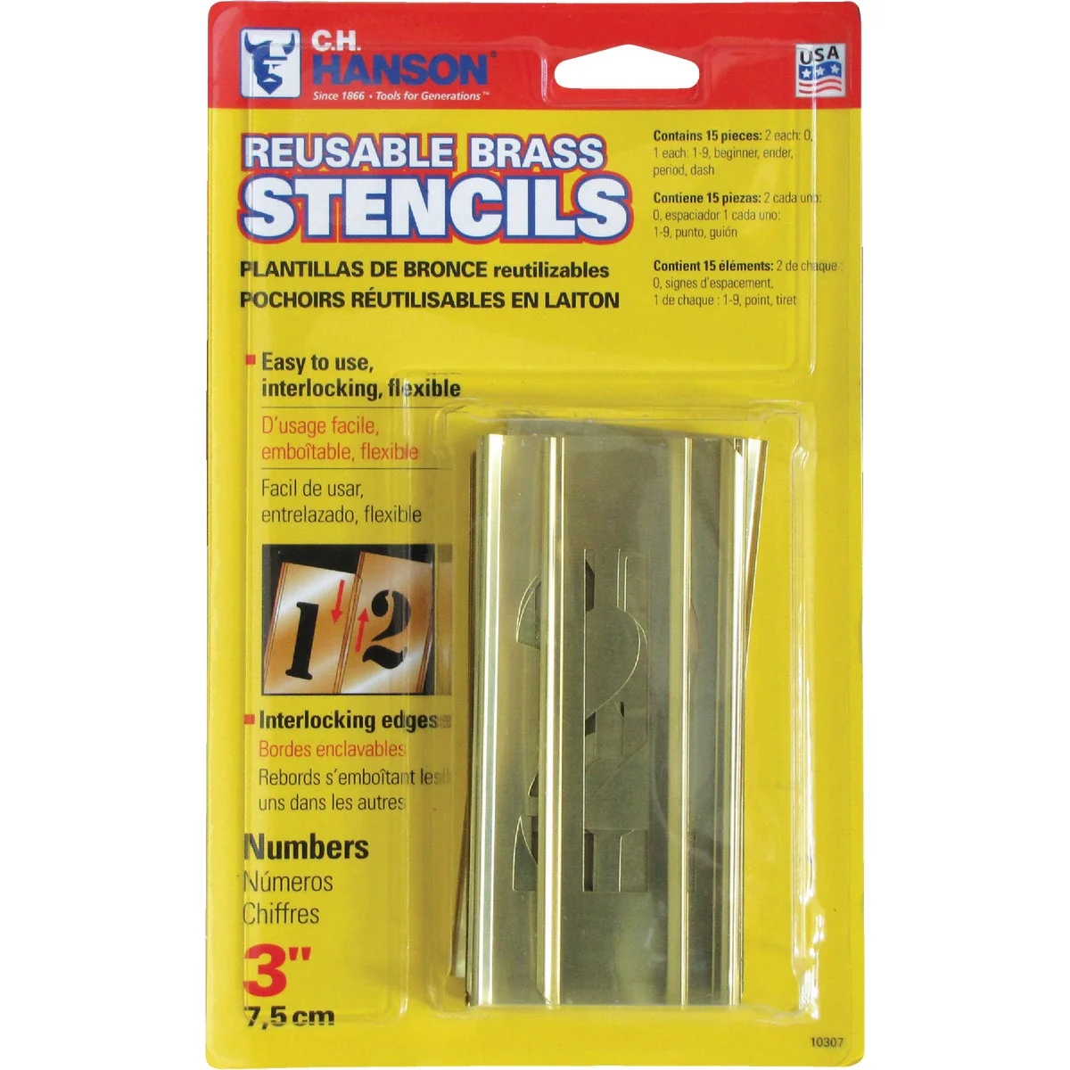 Authentic CH Hanson 3 In. Numeral Stencil Set 15 Piece Specialty
