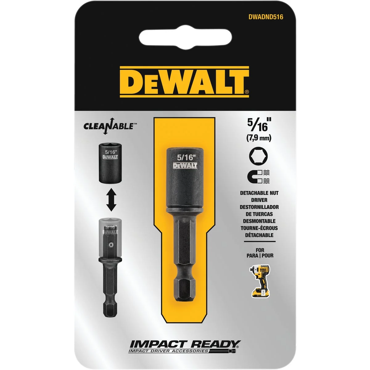 Powerful DeWalt Impact Ready 5 16 In. x 2 In. Cleanable Magnetic Nutdriver Selected
