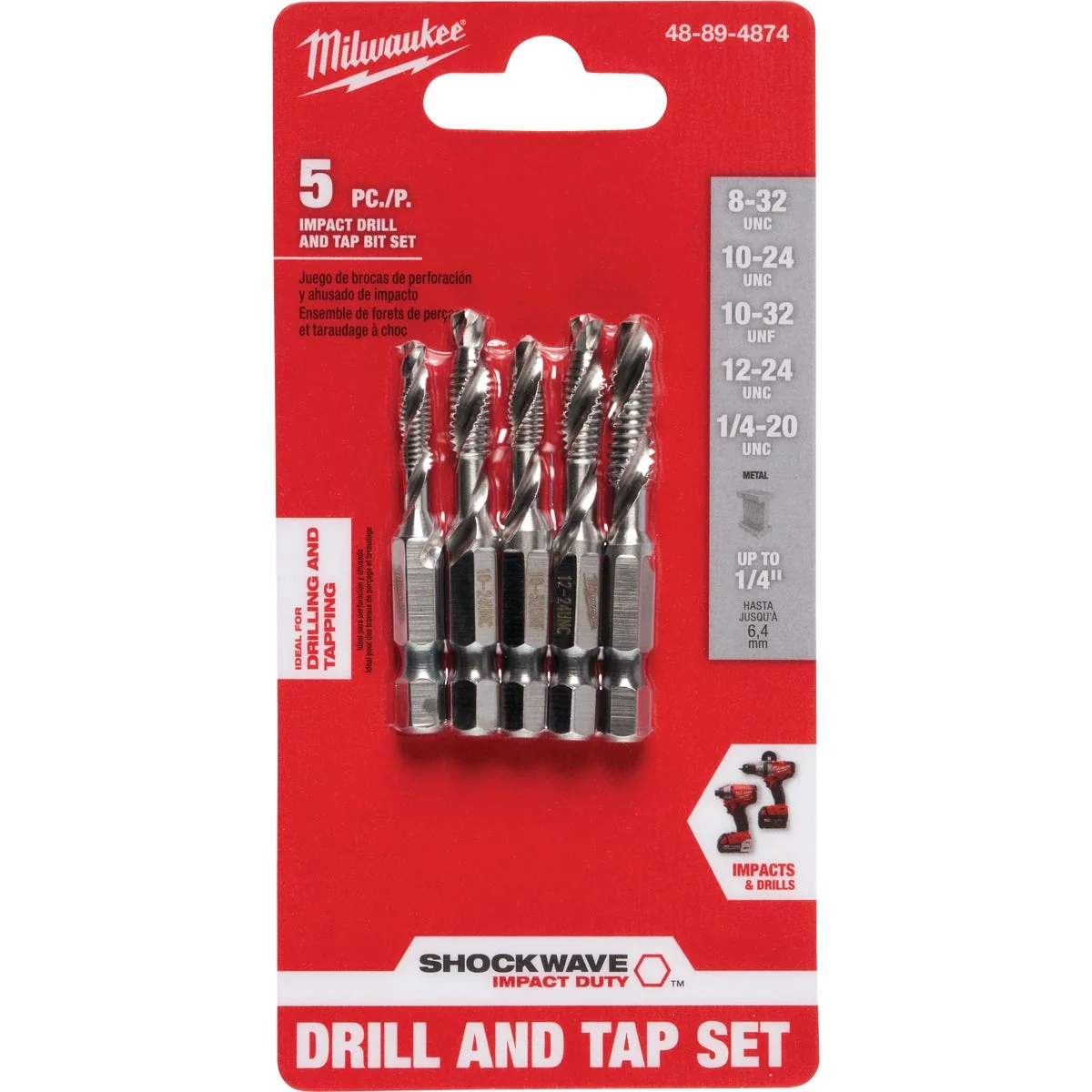 Premium Material Milwaukee Shockwave SAE Impact Drill Tap Bit Set 5-Piece Outstanding