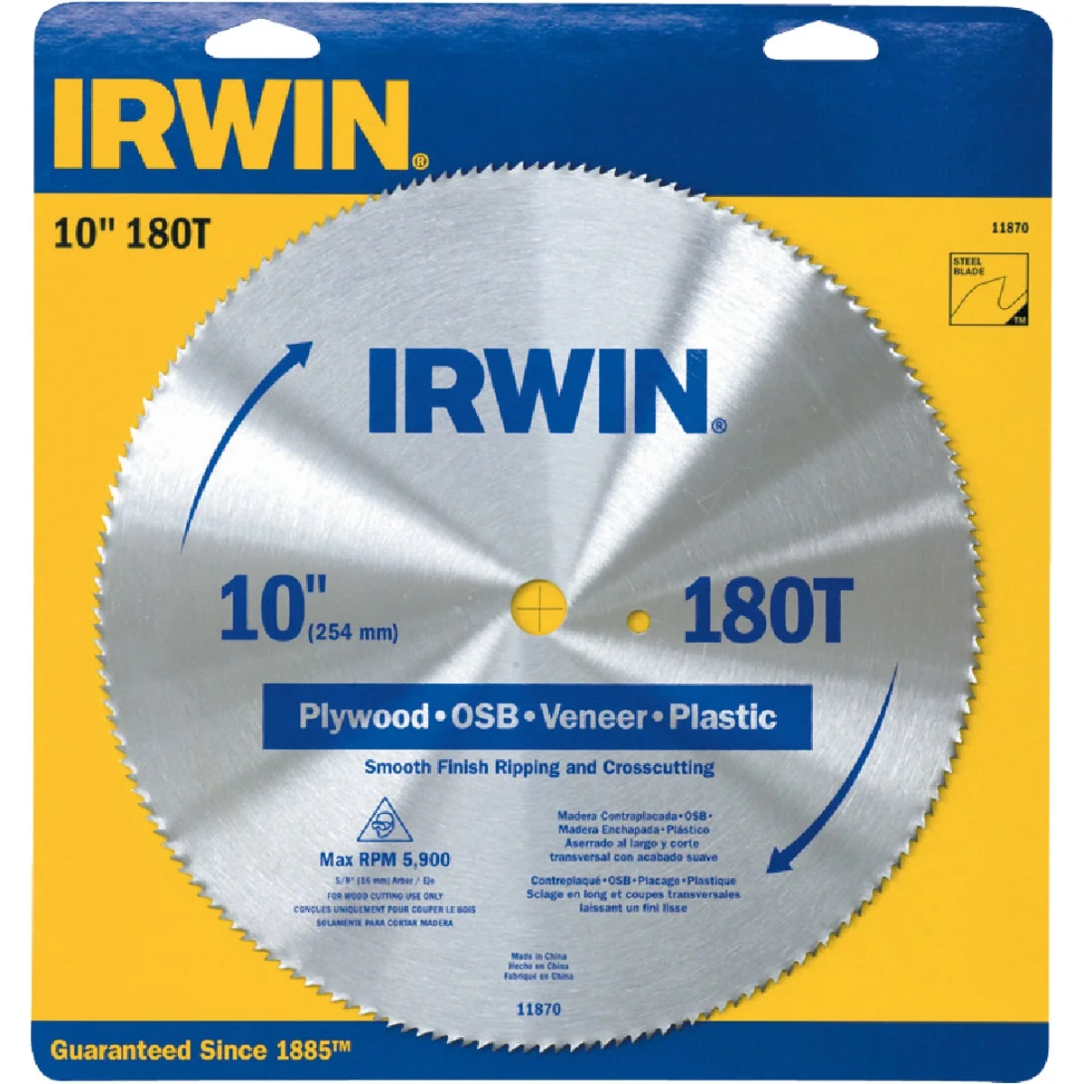 Easy-to-Use Irwin Steel 10 In. 180-Tooth Smooth Finish Ripping Crosscutting Circular Saw Blade Premium Material