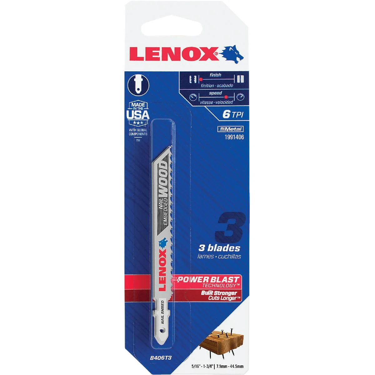 User-Friendly Lenox T-Shank 4 In. x 6 TPI Bi-Metal Jig Saw Blade Nail Embedded Wood 3-Pack Green