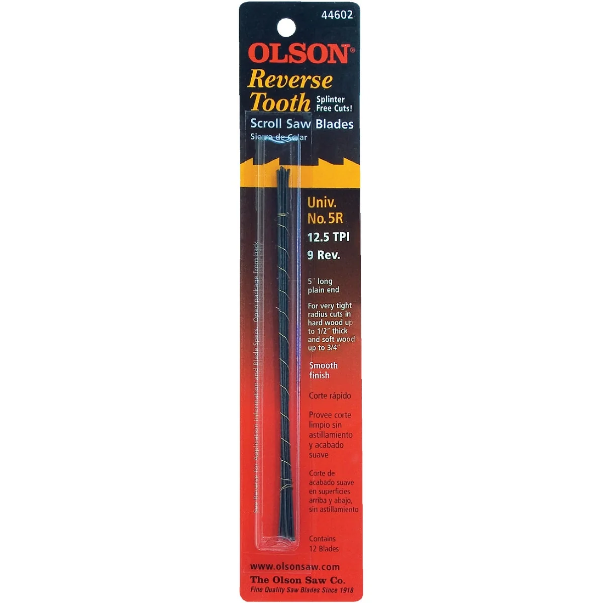 Clean Olson 12.5TPI Reverse Tooth Plain End Scroll Saw Blade 12 Count Unique