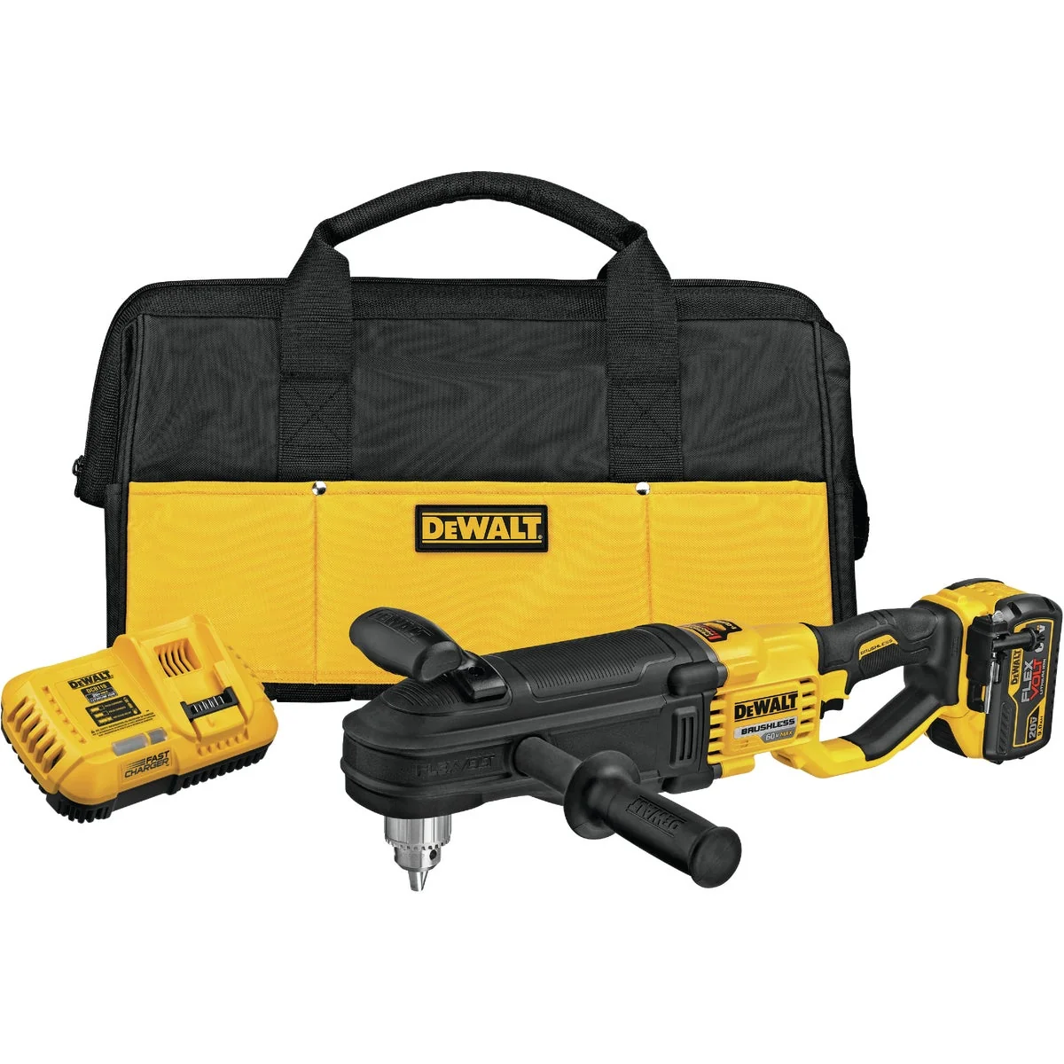 Efficient DeWalt 60 Volt MAX Lithium-Ion Brushless 1 2 In. In-Line Stud Joist Cordless Drill Kit with E-Clutch System Soft