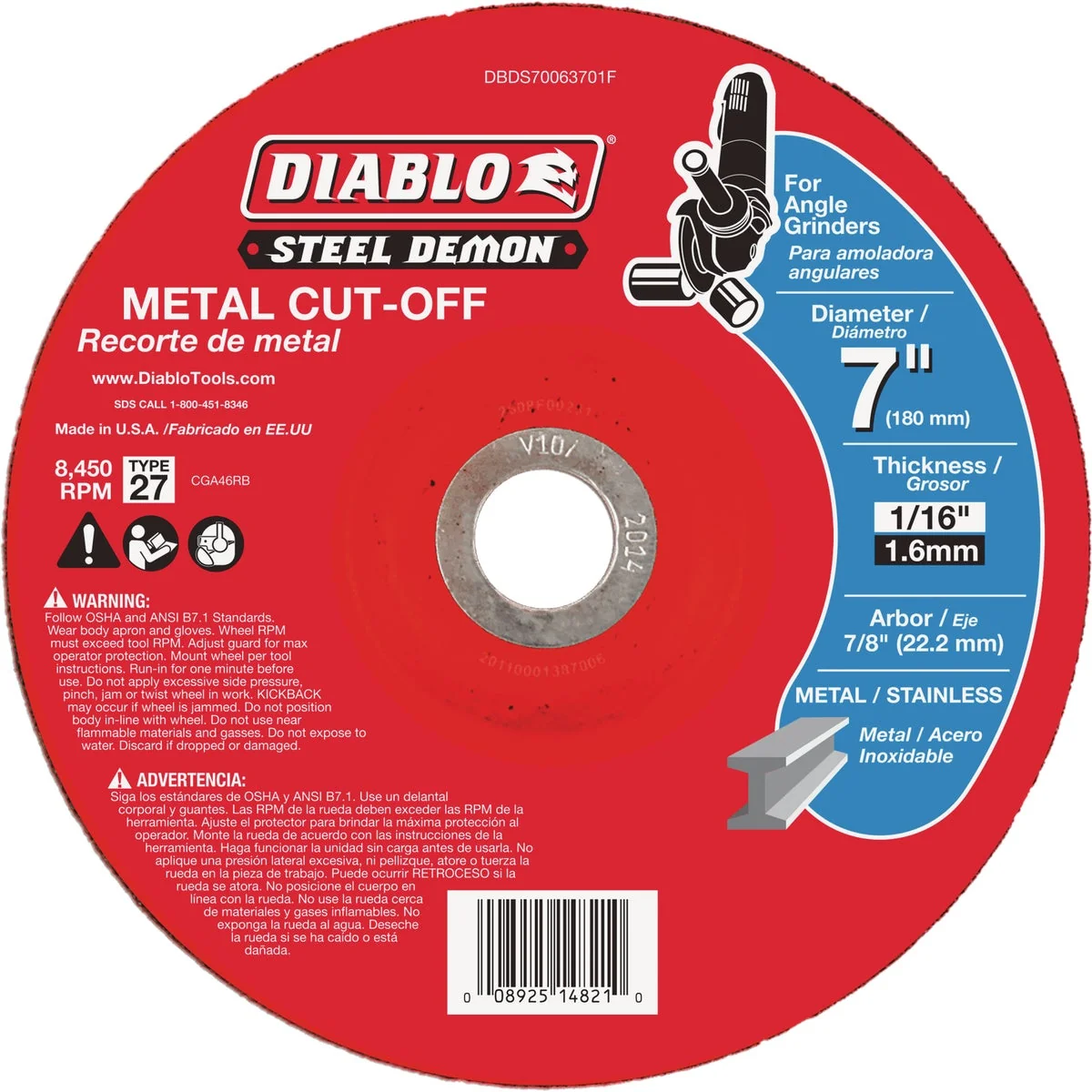 Outstanding Diablo Steel Demon Type 27 7 In. x 1 16 In. x 7 8 In. Metal Cut Off Wheel Top-Quality