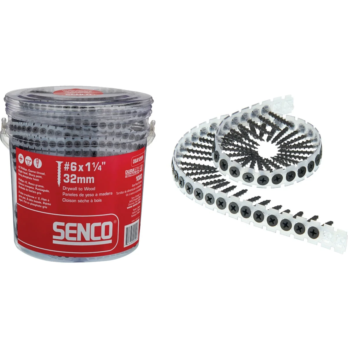 Innovative Senco DuraSpin 6 x 1-1 4 In. Phillips Bugle Head Collated Drywall Screw Phospate Finish 1000 Ct. Green
