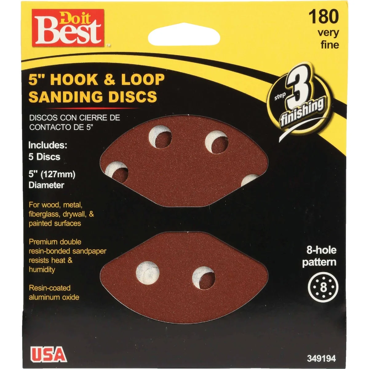 Outstanding Do it 5 In. 180-Grit 8-Hole Pattern Vented Sanding Disc with Hook Loop Backing 5-Pack Top-Quality