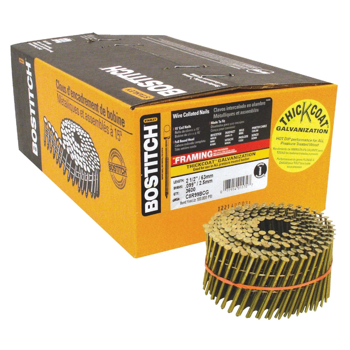Fast Bostitch 15 Degree Wire Weld Galvanized Coil Framing Nail 2-1 2 In. x .099 In. 3600 Ct. Functional