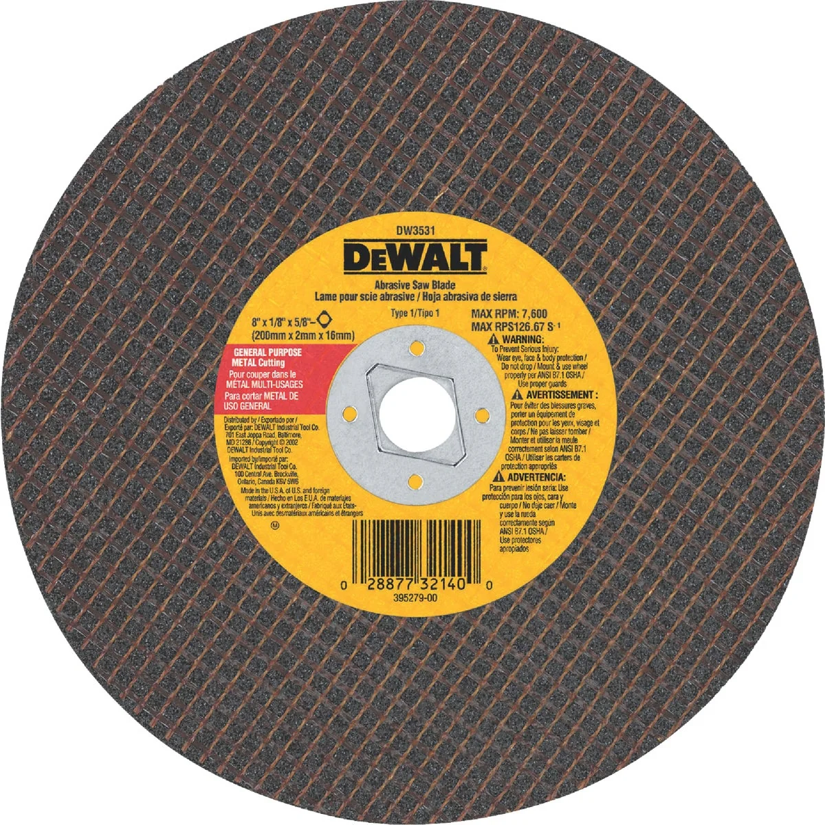 Reusable DeWalt HP Type 1 8 In. x 1 8 In. x 5 8 In. Metal Cut-Off Wheel Certified