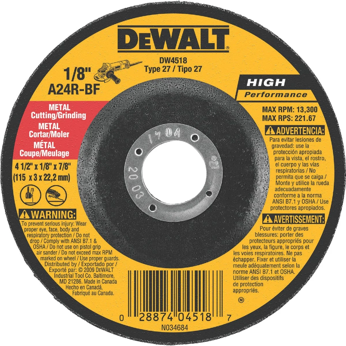 Sustainable DeWalt HP Type 27 4-1 In. x 1 8 In. x 7 8 In. Metal Grinding Cut-Off Wheel Flexible