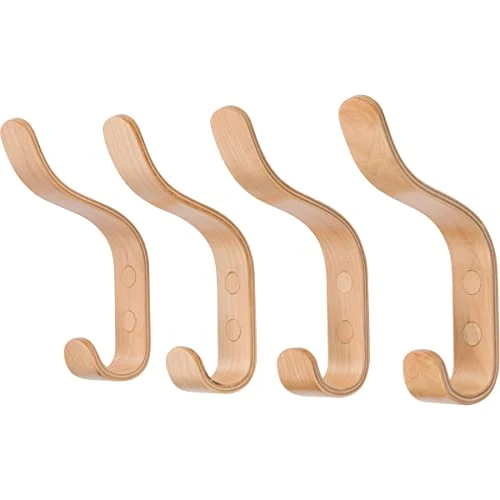 High-Grade Plywood Wall Hooks Set of 4 Wood Coat Rack Hanging Clothes Hats Robes Towels 4 Count Innovative