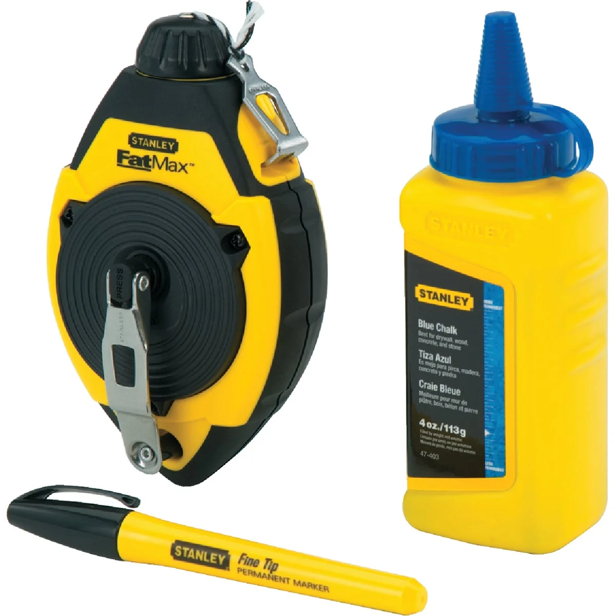 Crafted Stanley FatMax 100 Ft. Chalk Line Reel and Chalk with Marker Blue Premium