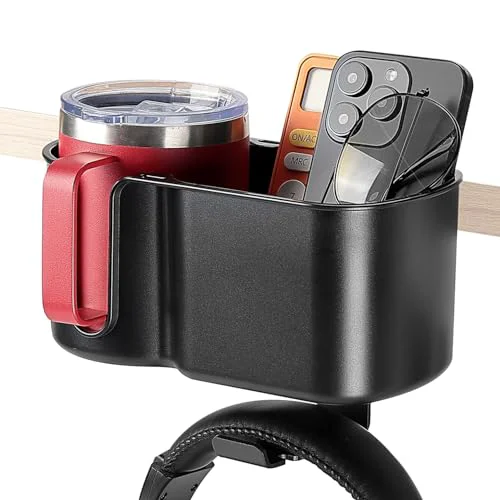 Trusted 3-in-1 Desk Cup Holder and Headphone Hanger Fits 18-32 oz Cups Breathable