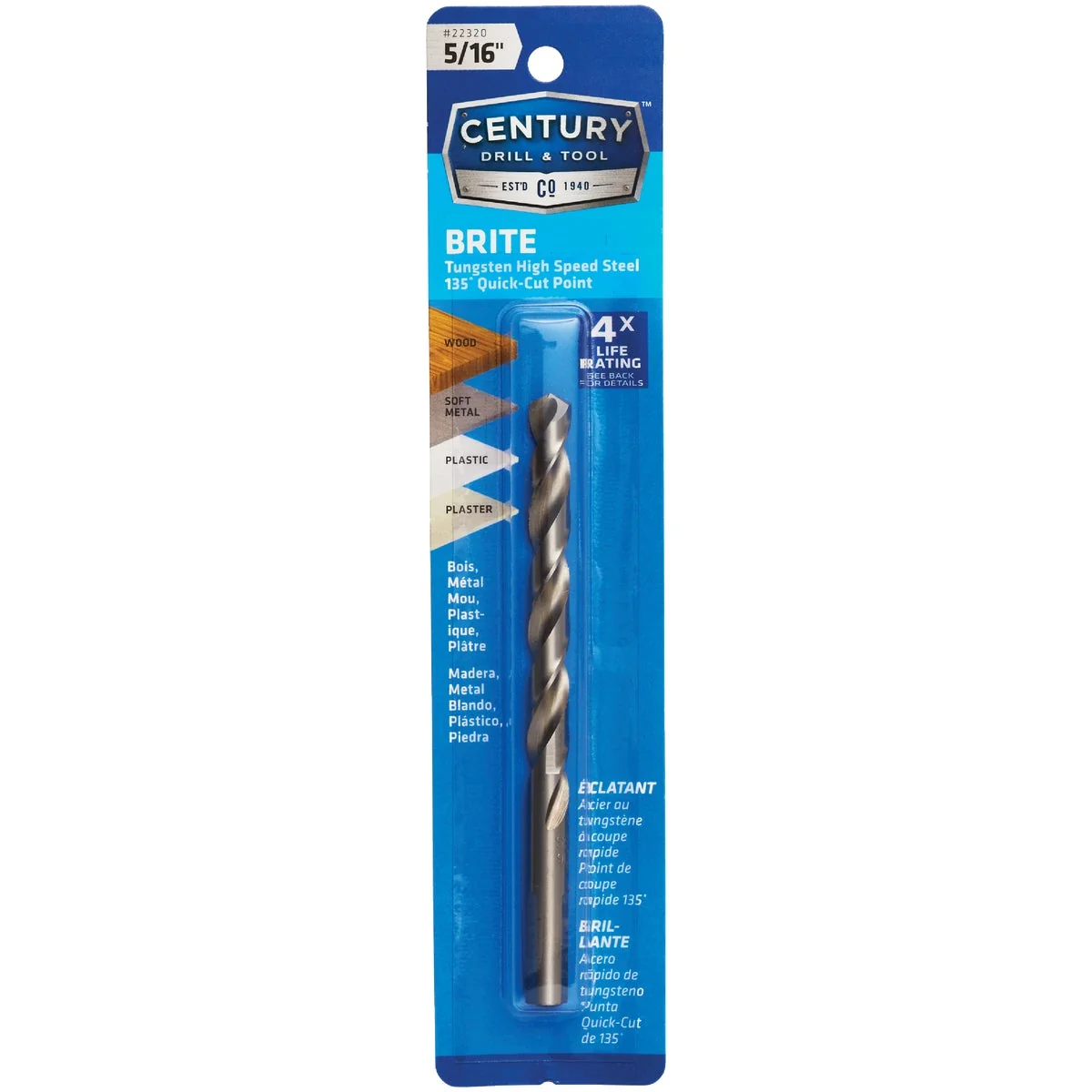 Comfortable Century Drill Tool 5 16 In. Tungsten High Speed Steel Quick-Cut Point Brite Drill Bit Safe