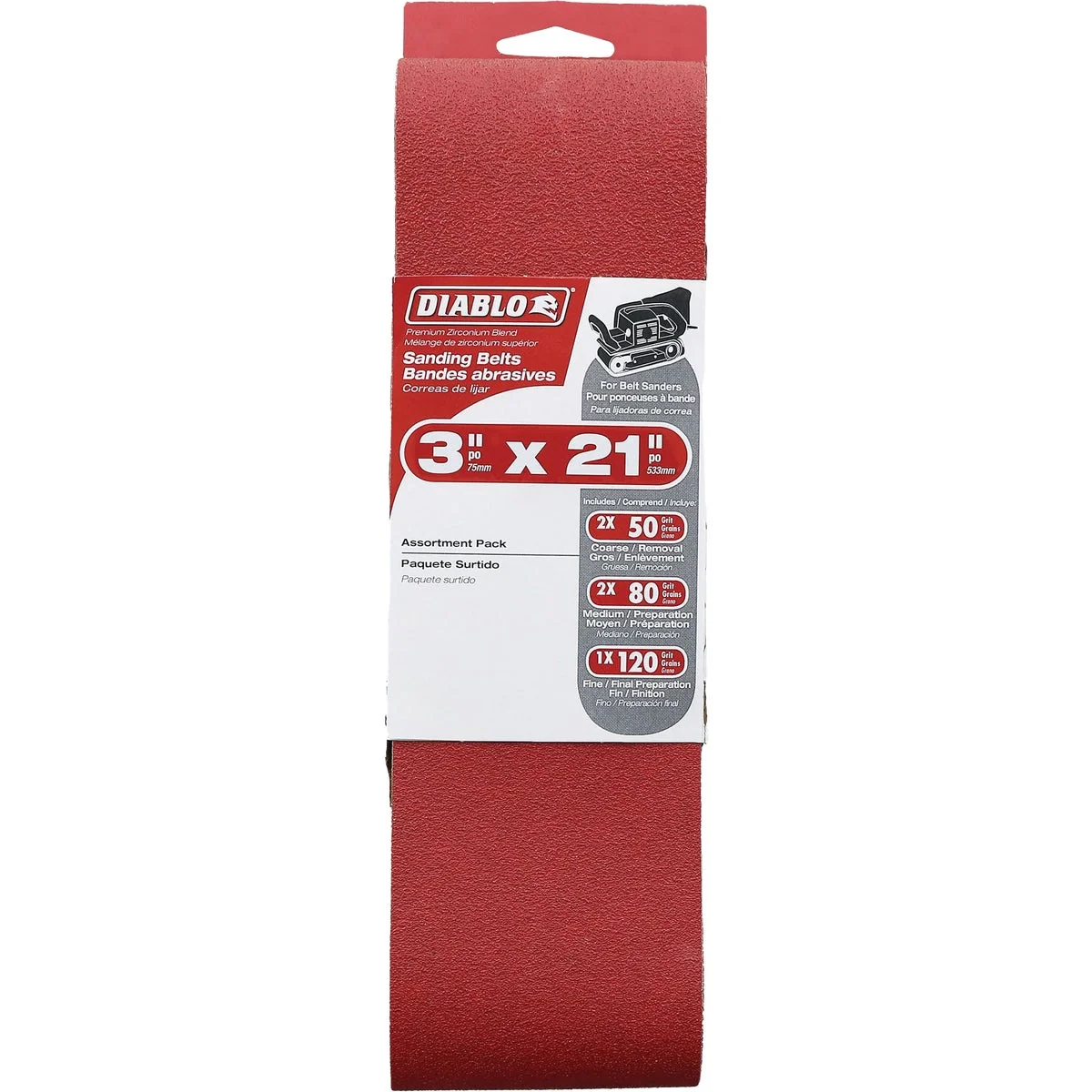 Trusted Diablo 3 In. x 21 In. 50 80 120 Grit General Purpose Sanding Belt 5-Pack Healthy