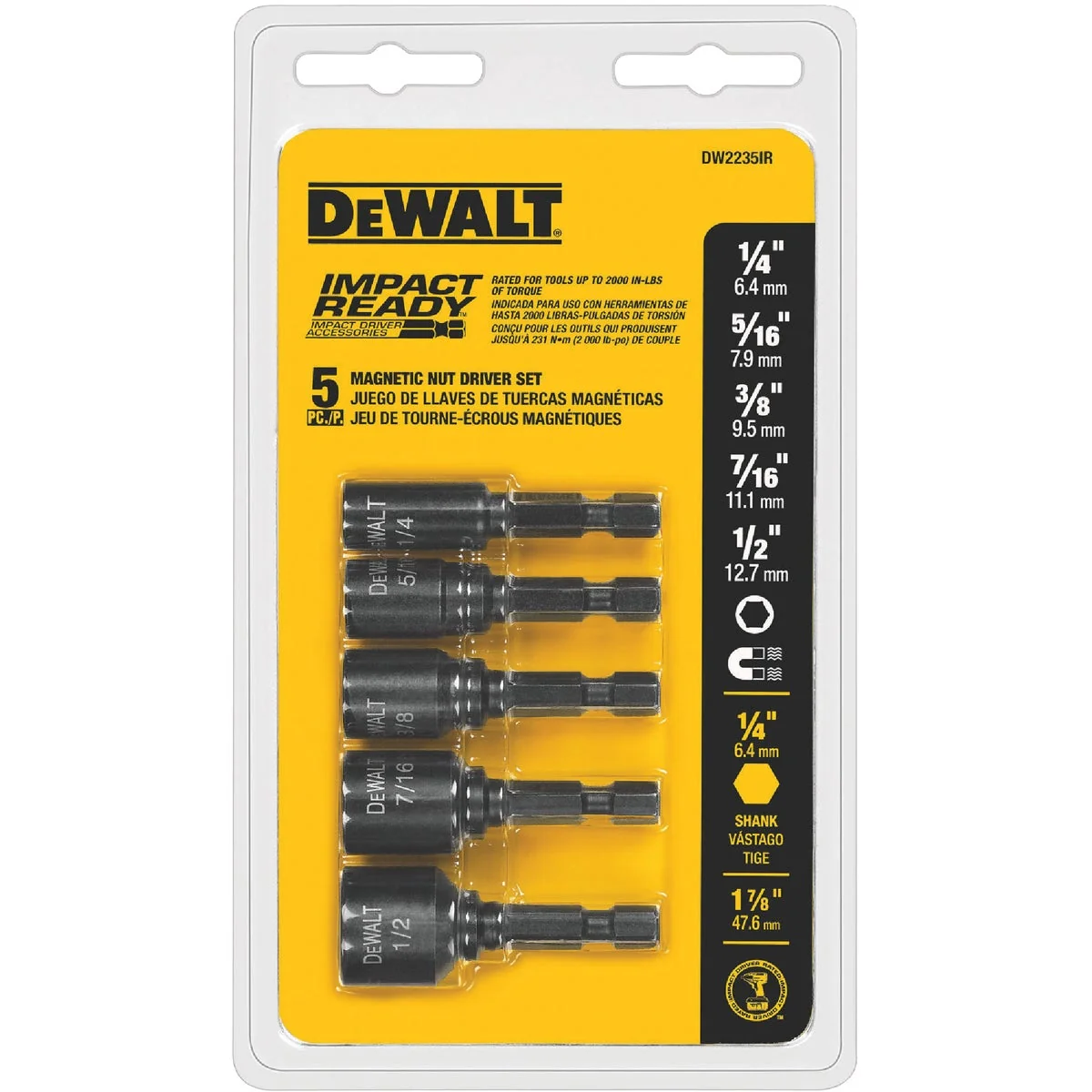 Verified DeWalt Impact Ready 5-Piece Magnetic Nutdriver Bit Set Detailed