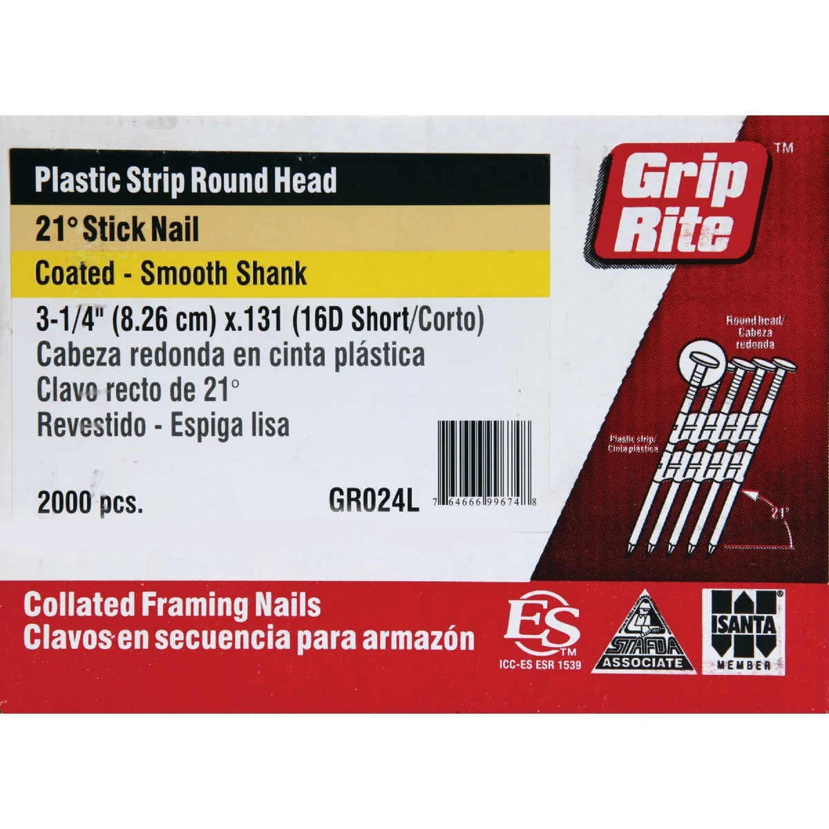 Carefully Designed Grip-Rite 21 Degree Plastic Strip Bright Full Round Head Framing Stick Nail 3-1 4 In. x .131 In. 2000 Ct. Effective