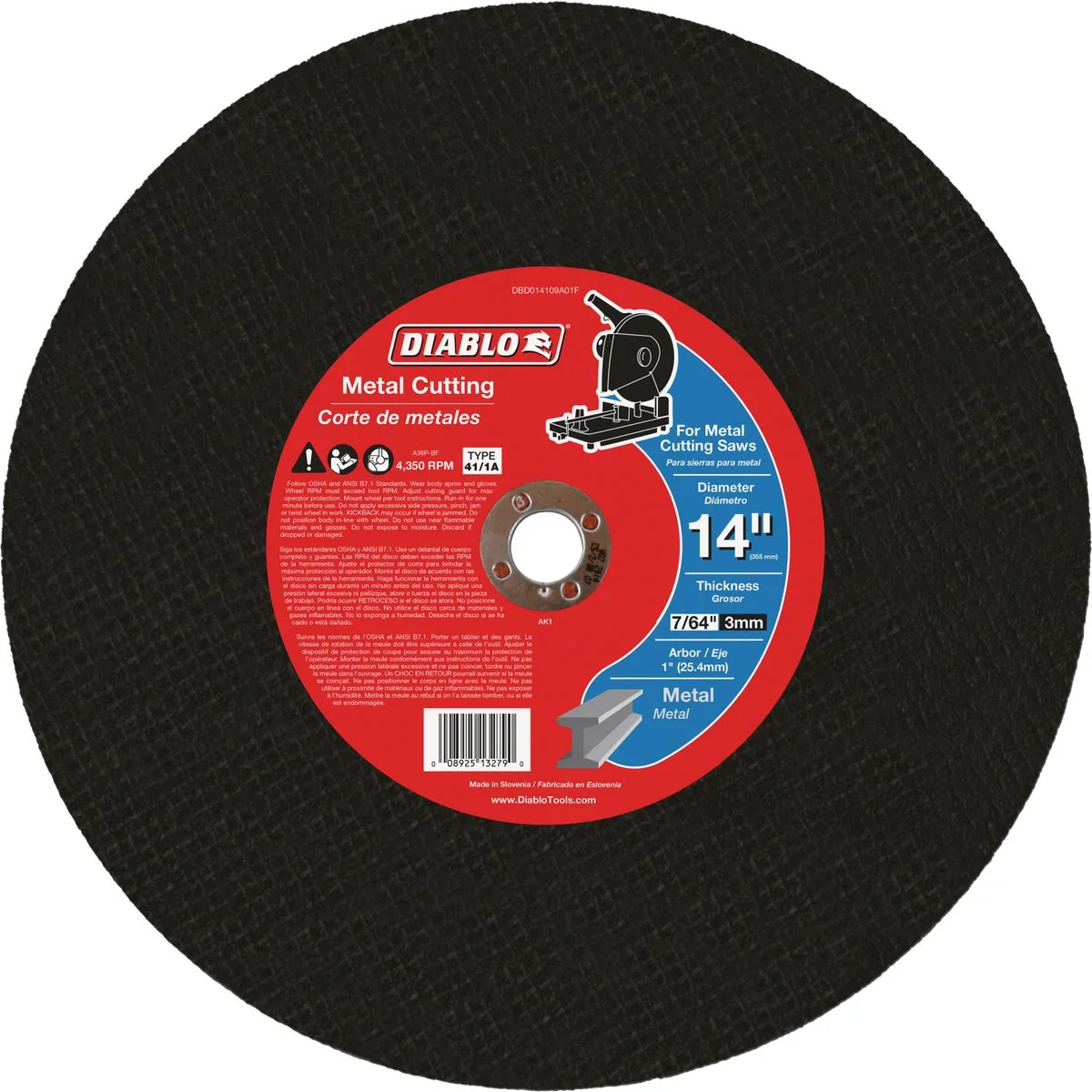 Expertly Made Diablo Type 1 14 In. x 7 64 In. x 1 In. Metal Cut-Off Wheel Authentic