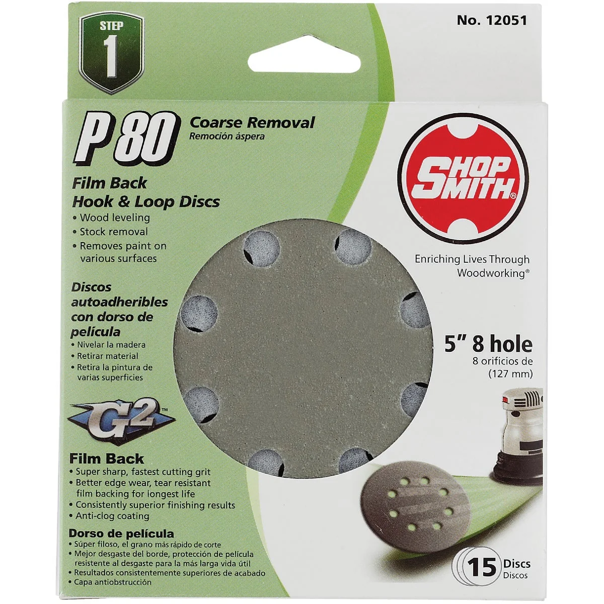 Premium Material Shop Smith 5 In. 80-Grit 8-Hole Pattern Vented Sanding Disc with Hook Loop Backing 15-Pack Refined