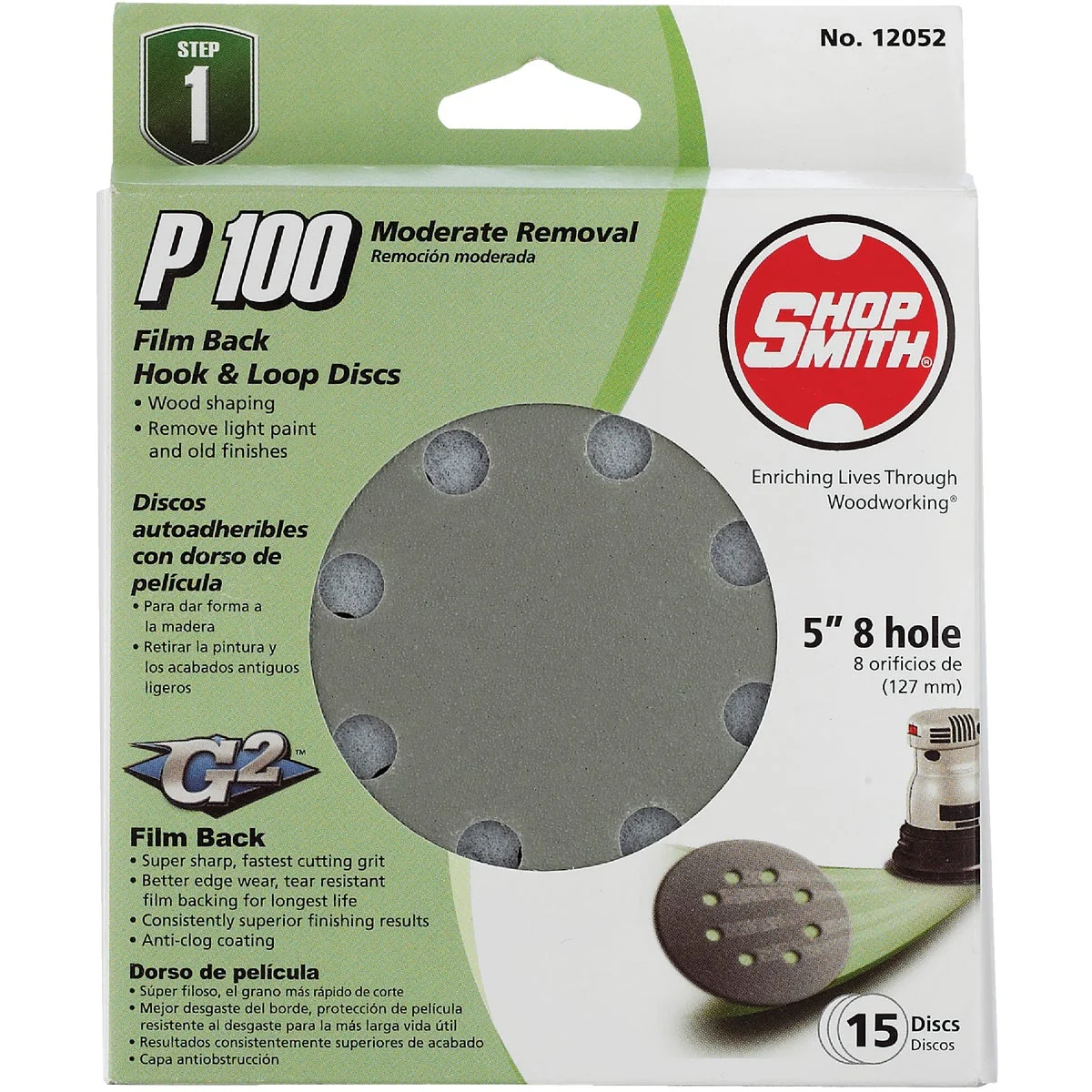 Healthy Shop Smith 5 In. 100-Grit 8-Hole Pattern Vented Sanding Disc with Hook Loop Backing 15-Pack Responsible