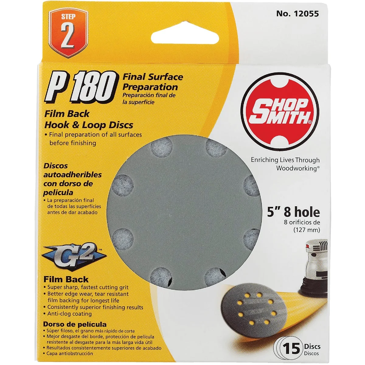 Excellent Shop Smith 5 In. 180-Grit 8-Hole Pattern Vented Sanding Disc with Hook Loop Backing 15-Pack Optimized