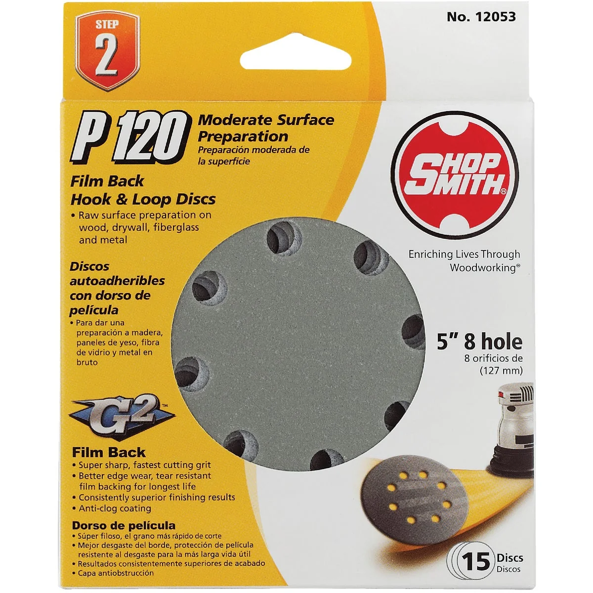 Exclusive Shop Smith 5 In. 120-Grit 8-Hole Pattern Vented Sanding Disc with Hook Loop Backing 15-Pack Verified