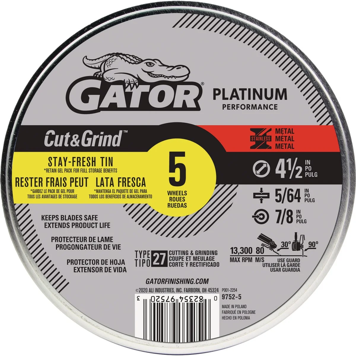 Clean Gator Blade Type 27 4-1 2 In. x 5 64 In. x 7 8 In. Metal Stainless Cut-Off Wheel 5-Pack Versatile