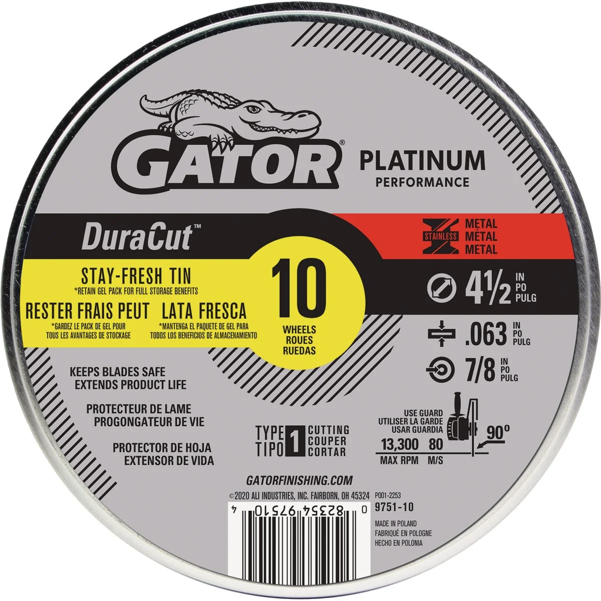 Prestigious Gator Blade DuraCut Type 1 4-1 2 In. x 0.063 In. x 7 8 In. Metal Stainless Cut-Off Wheel 10-Pack Casual