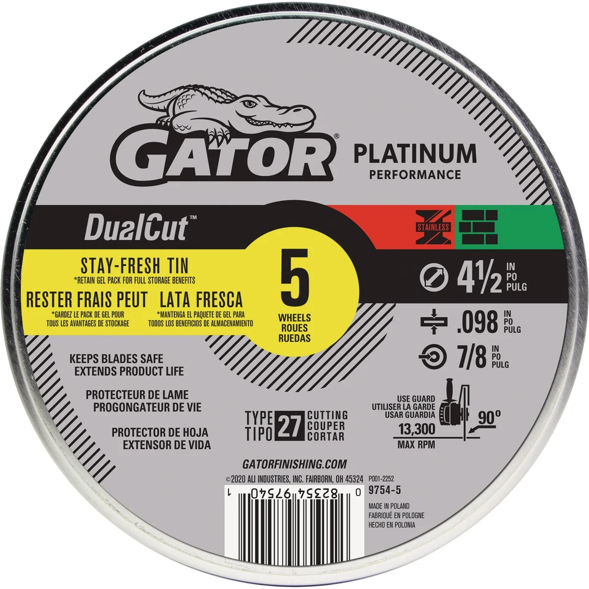 Consistent Gator Blade DualCut Type 27 4-1 2 In. x 0.098 In. x 7 8 In. Steel Stainless Wall Tile Cut-Off Wheel 5-Pack Sophisticated