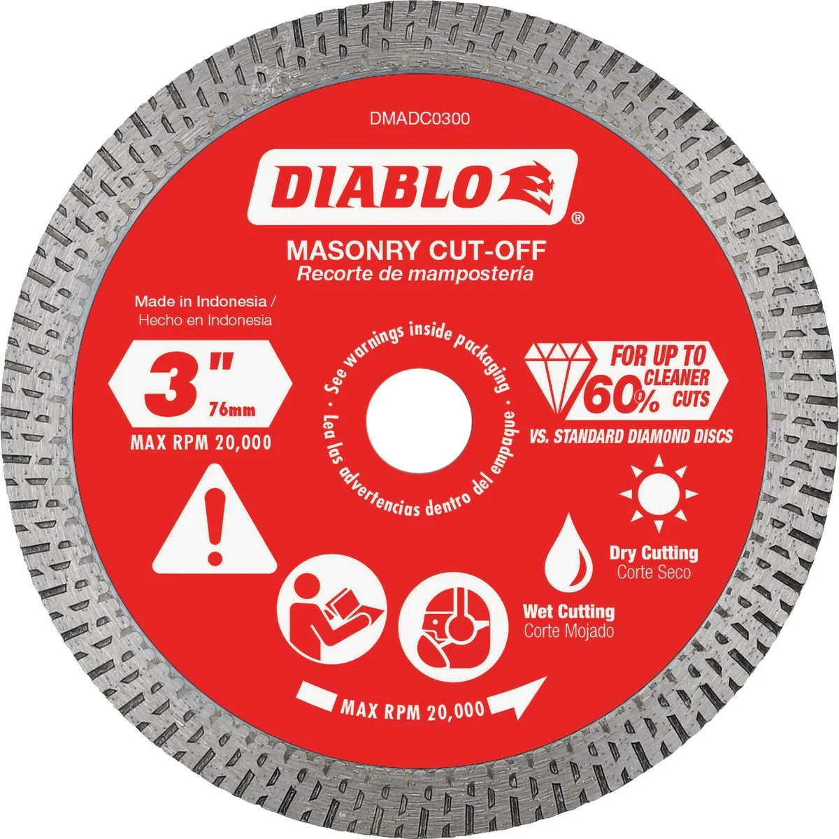 Fast Diablo 3 In. Diamond Continuous Rim Cut-Off Disc for Masonry Prestigious