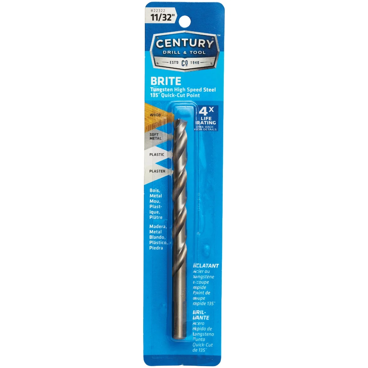 Trusted Century Drill Tool 11 32 In. Tungsten High Speed Steel Quick-Cut Point Brite Drill Bit Unique
