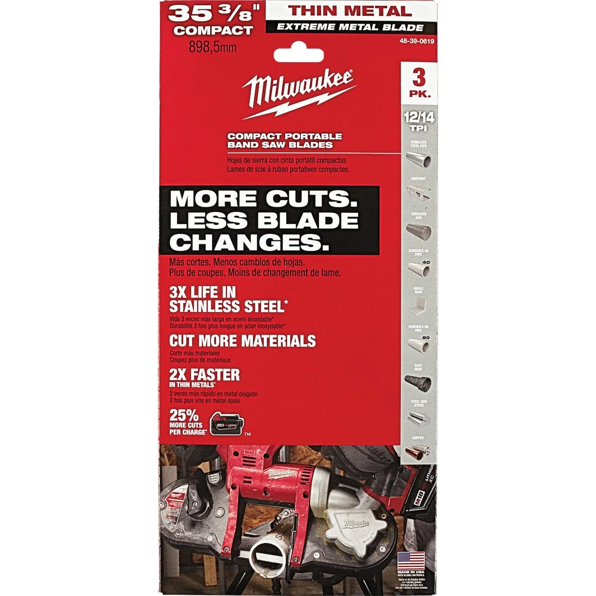 Practical Milwaukee 35-3 8 In. 12 14 TPI Extreme Metal Band Saw Blade 3-Pack Enhanced