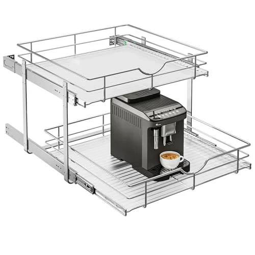 Durable 2 Tier Kitchen Cabinet Pullout Shelf and Drawer Organizer Organic