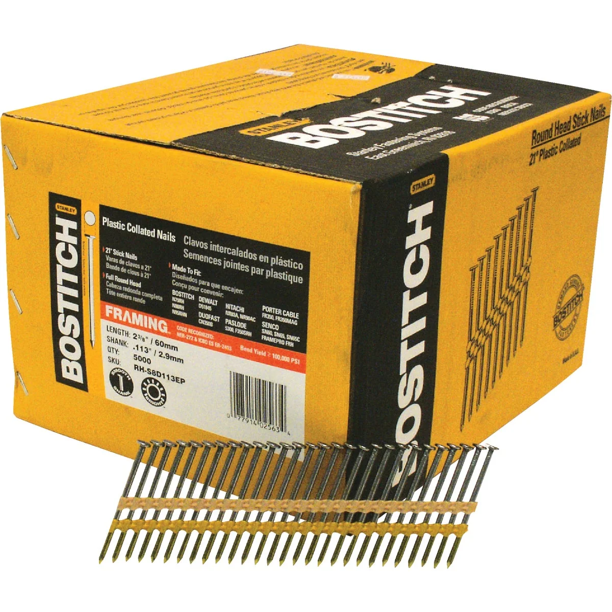 First-Class Bostitch 21 Degree Plastic Strip Coated Full Round Head Framing Stick Nails 2-3 8 In. x .113 In. 5000 Ct. Functional