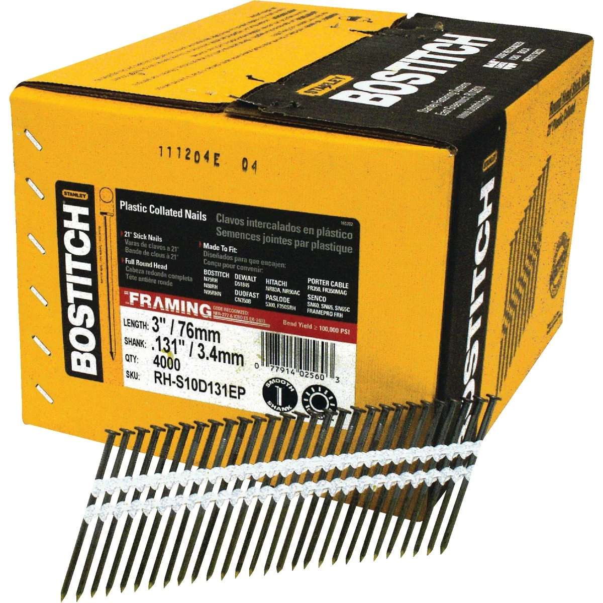 Unique Bostitch 21 Degree Plastic Strip Coated Full Round Head Framing Stick Nails 3 In. x .131 In. 4000 Ct. Crafted
