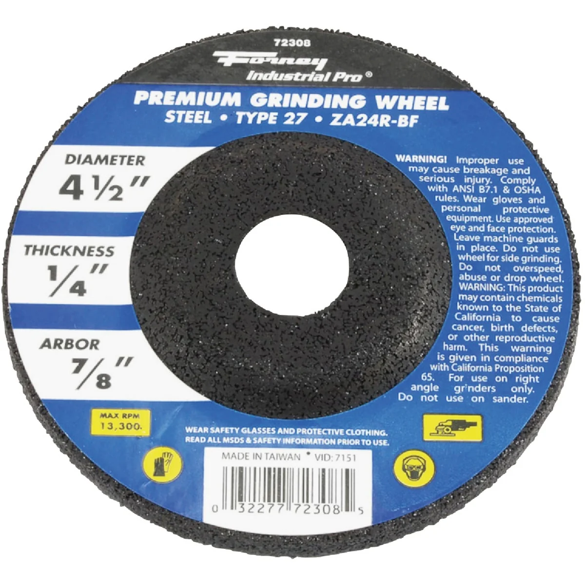 Fast Forney Industrial Pro Type 27 4-1 2 In. x 1 4 In. x 7 8 In. Steel Premium Grinding Cut-Off Wheel Recyclable