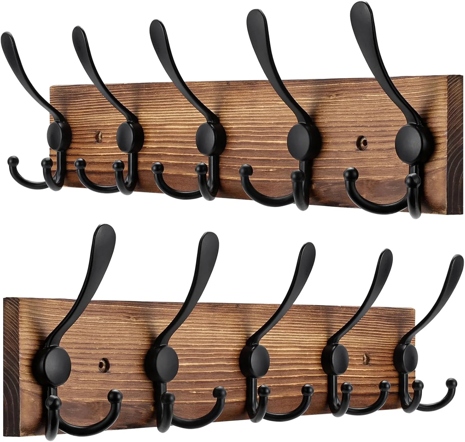 Next-Generation 2pcs Coat Rack Wall Mount Wooden Hat Rack for Wall Hooks Pine Wood Plank 16.9 Brown Coat Hanger with 5 Triple Hooks for Hanging Coat Hat Jacket Consistent