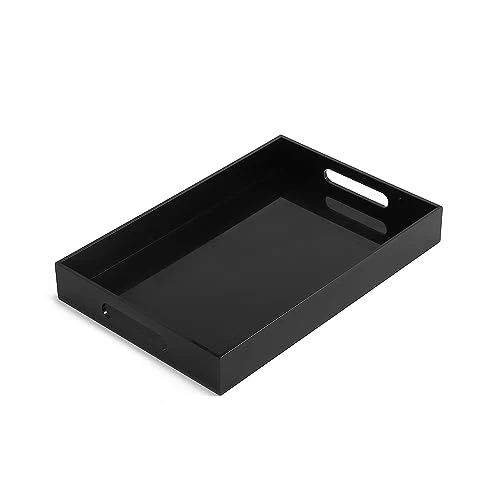 Consistent Glossy Black Sturdy Acrylic Serving Tray with Handles Practical