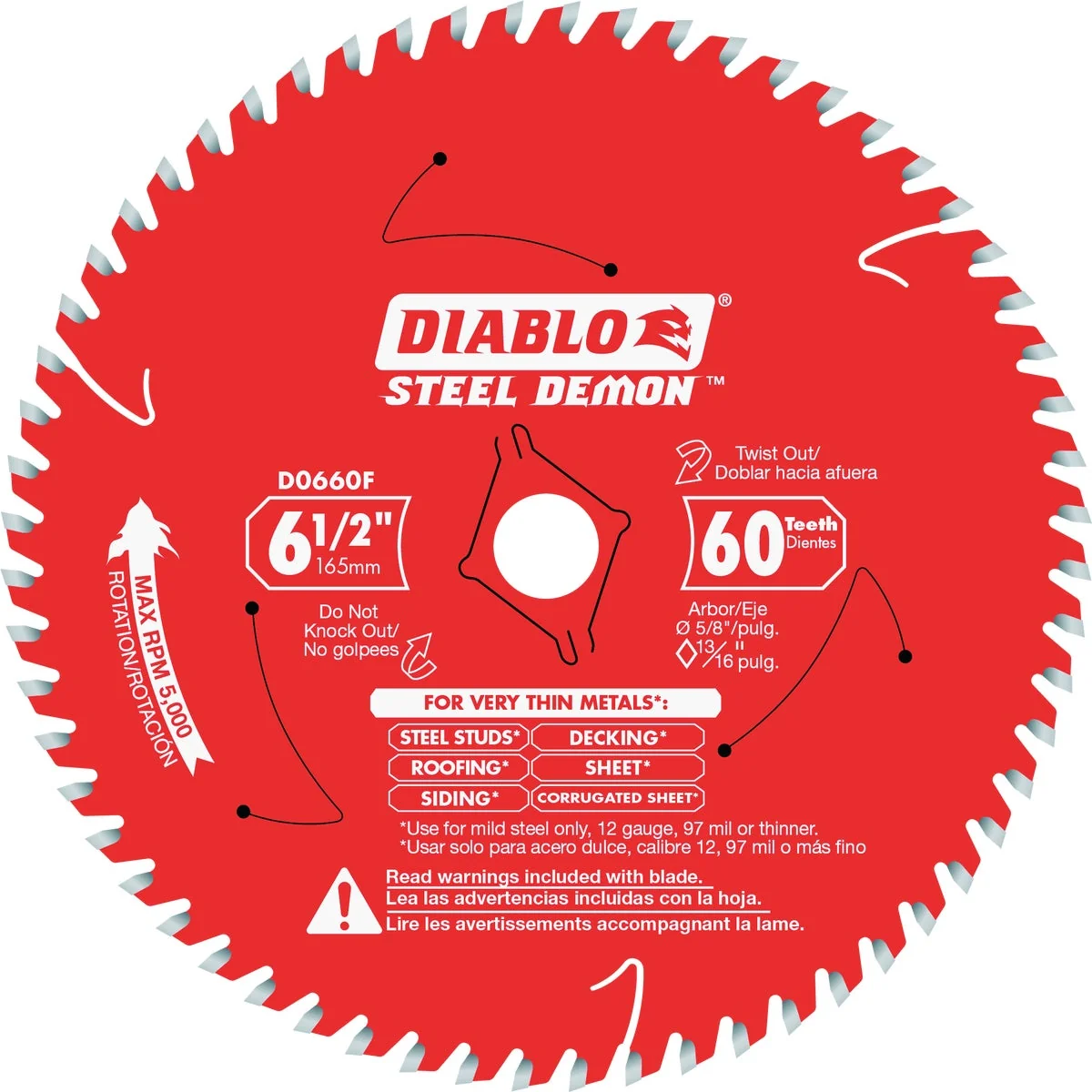 Responsible Diablo Steel Demon 6-1 2 in. 60-Tooth Very Thin Mild Steels Circular Saw Blade Exceptional