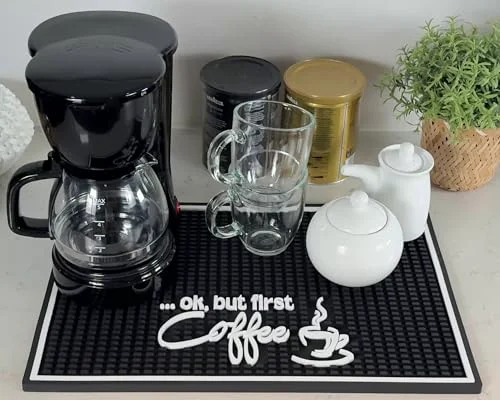 Dependable Ok But First Coffee Silicone Bar Mat for Countertop 18×12 Green