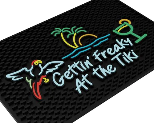 Reusable Gettin Freaky at The Tiki Flying Parrot Silicone Bar Mat 18×12 in Professional