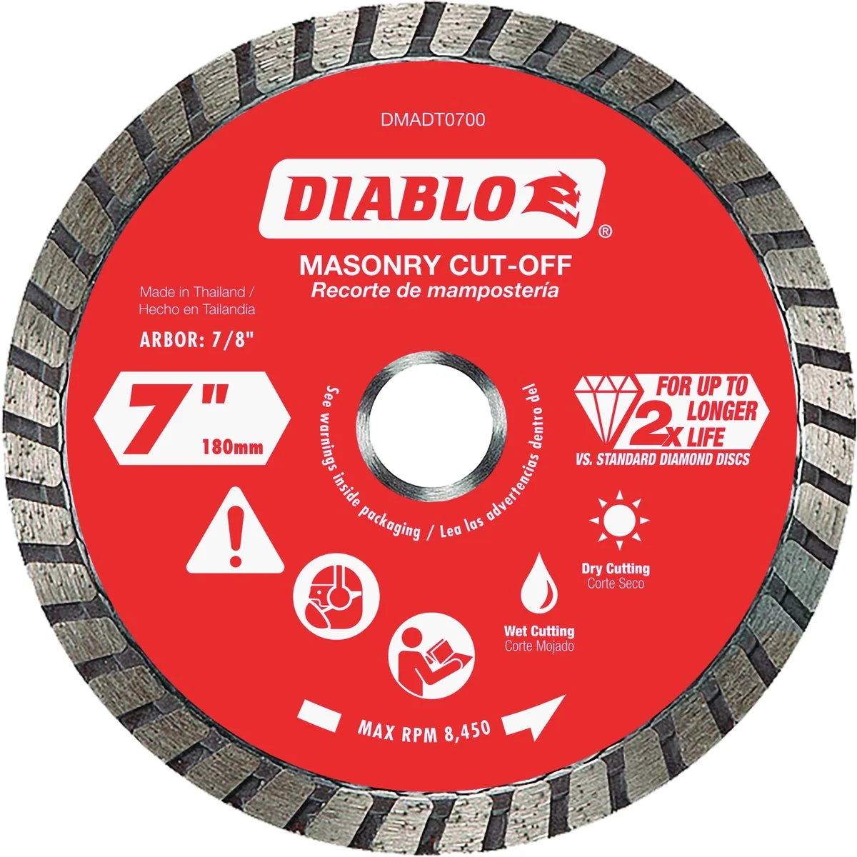Stylish Diablo 7 in. Diamond Continuous Rim Turbo Dry Wet Diamond Blade Versatile