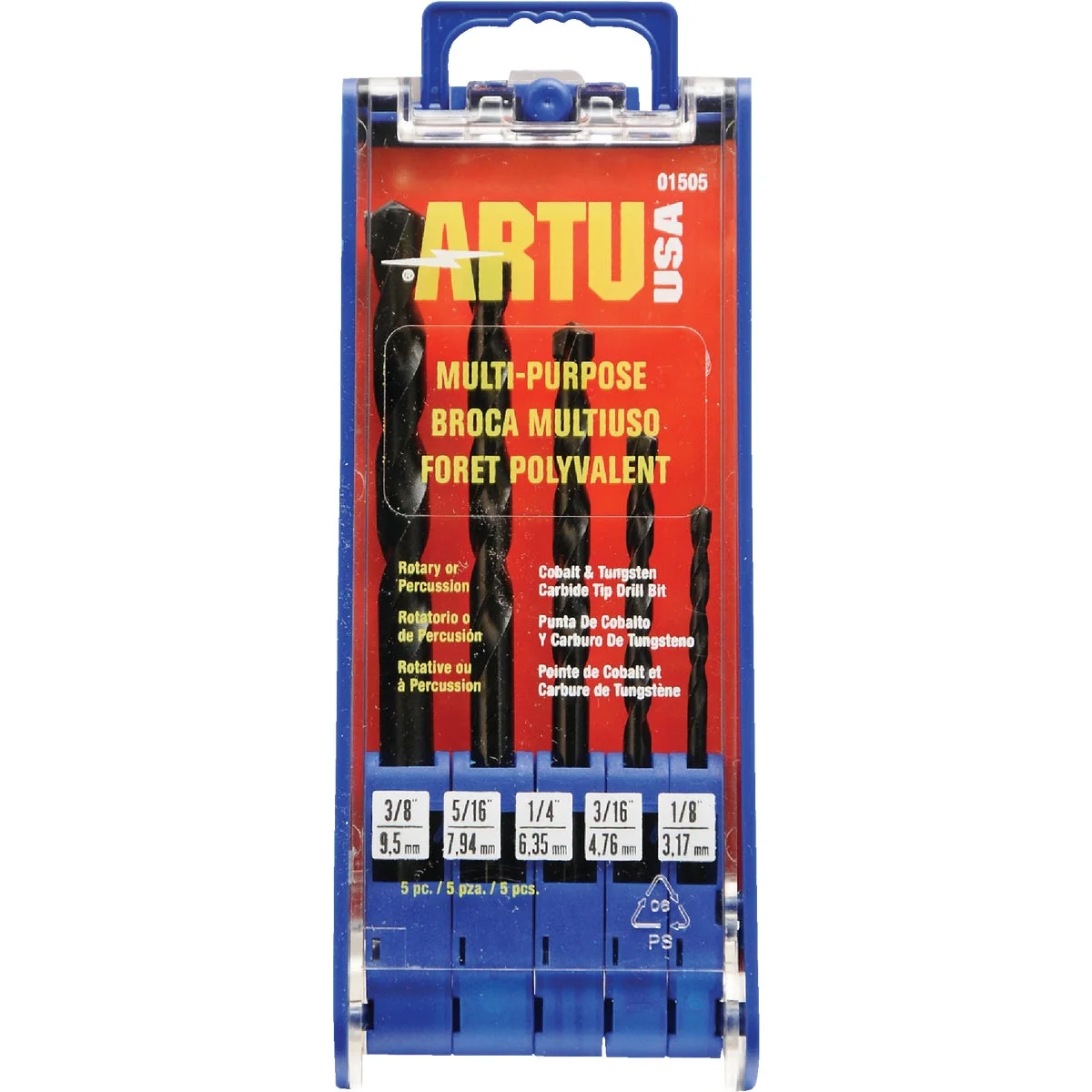High-Performance ARTU 5-Piece Cobalt Tungsten Multi-Purpose Drill Bit Set 1 8 In. thru 3 8 In. Lightweight